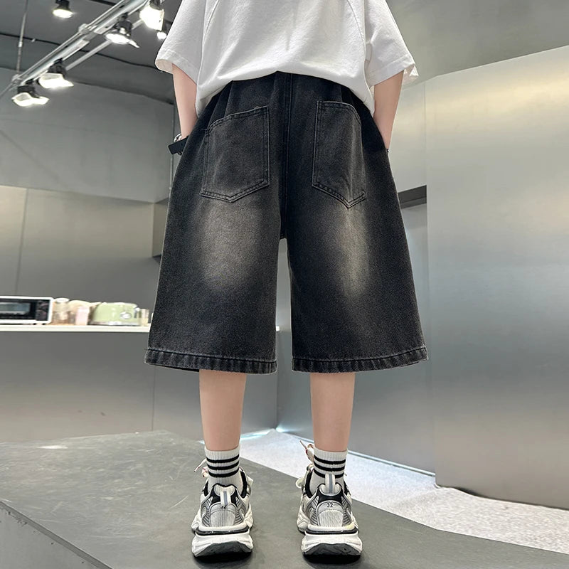 Boy Star  Jeans 2025 Summer New Product Fashion Boys Denim Mid-Pants Children's Casual Cropped Pants 5-15 Years Old