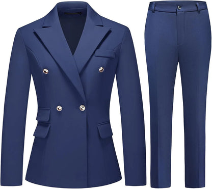 Women's Suiting Pants Suits for Women Dressy Double-Breasted Blazer Business Casual Outfits