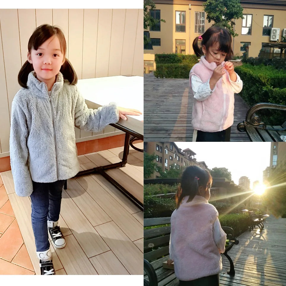 Winter Warmth Girls and Boys Plain Full Polar Fleece Turtleneck Zip Jackets Child Coat School Kids Outfit Tops 5-14 Years