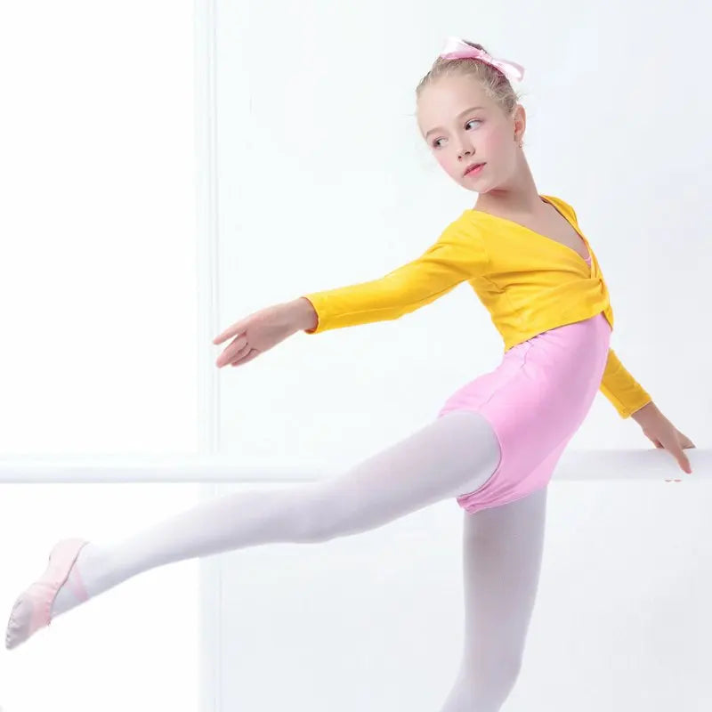 Girls Dance Wear Kids Dance Leotard Cover Long Sleeve Winter Practice Training Pullover Top for Ballet Class Clothing