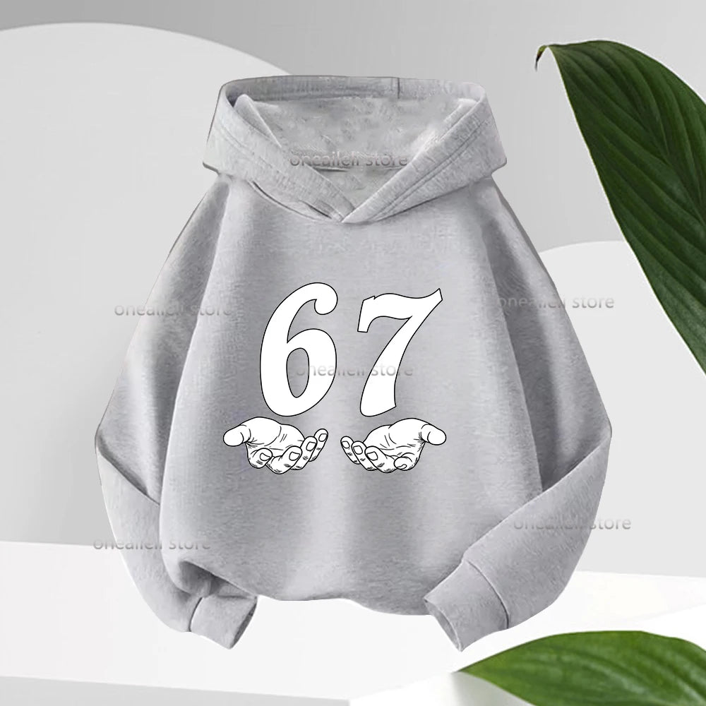 Graphic Funny 67 Kid Hooded Pullover Sweater Comfortable Stylish Street Style Long-sleeved Children's Wear Boy Girl Hoodies