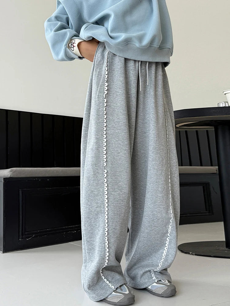 Girls' casual pants 2025 autumn collection new children's lace wide leg casual pants big children's spring and autumn loose spor