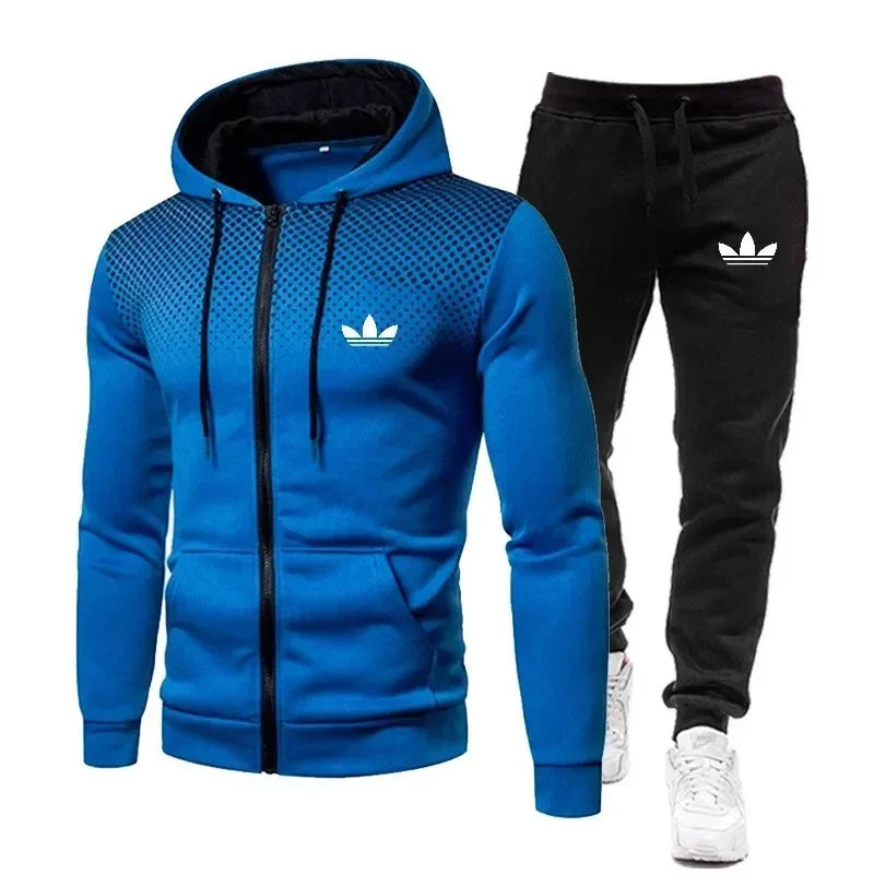 Men's two-piece suit, a fashionable and comfortable casual sportswear for daily wear, consisting of a jacket and trousers, suita