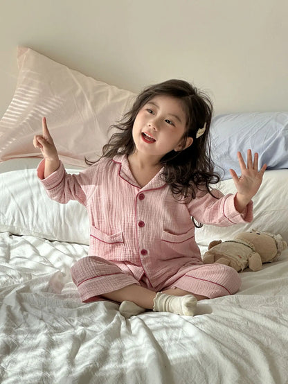 2PCS Children Pajamas Set 2025 New Spring Autumn Girls Long Sleeved Sleepwear Suit Boy Cotton Loungewear 1-8y Baby Kids Homewear