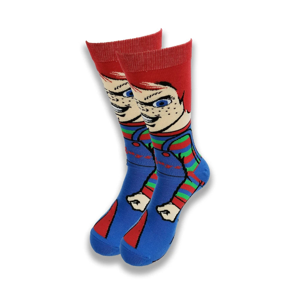 Young people in cartoon socks wear all kinds of cute pattern men's socks.