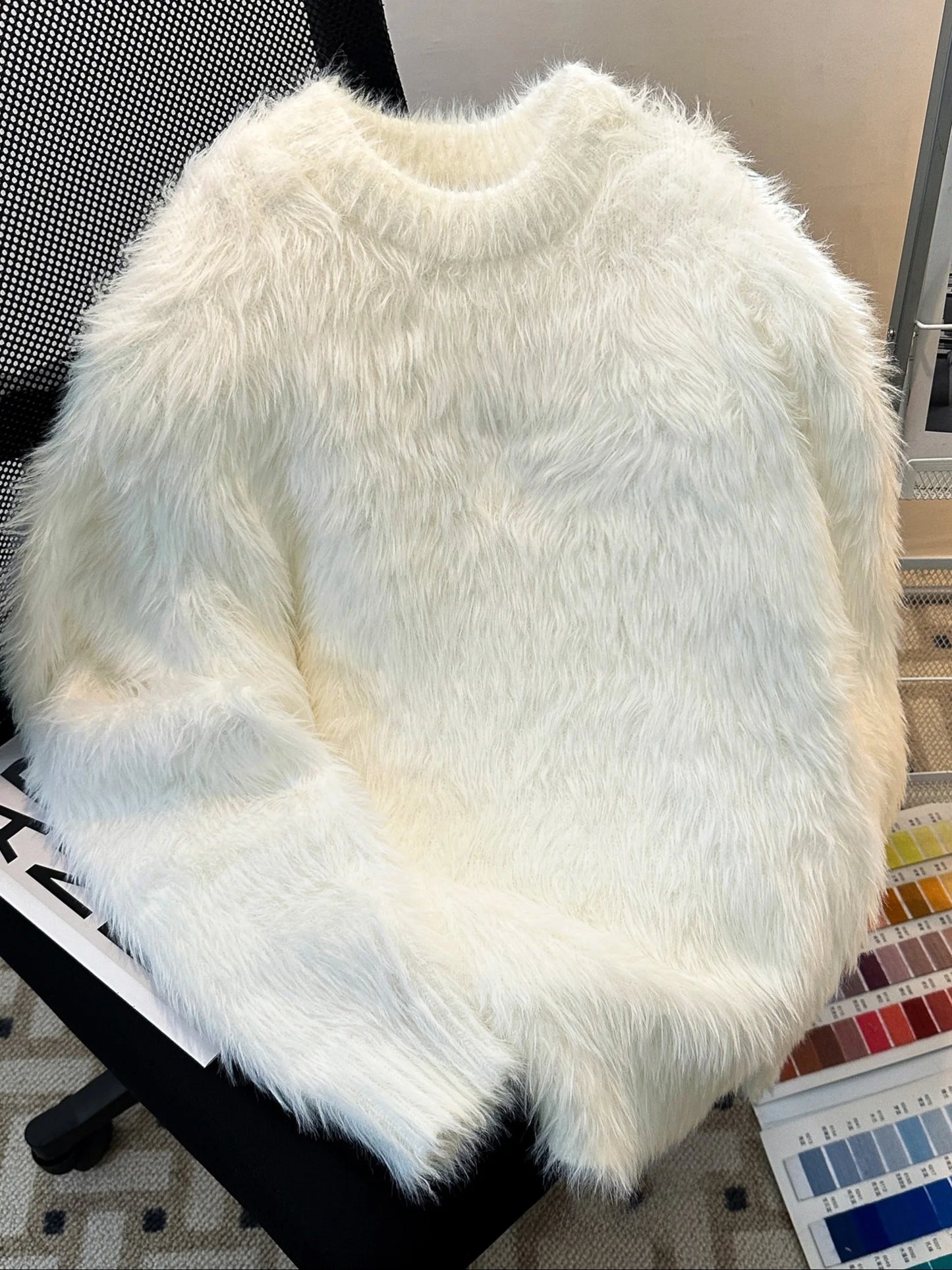 Men's Heavyweight Mink Sweater Loose Fit Thick Warm Knitted Pure Color Casual Autumn Winter Clothing Soft Long Sleeve round Neck