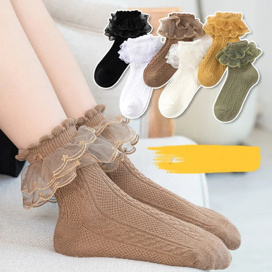 2023 Autumn Kids Socks For Girls Lace Tutu Baby Cotton Princess Children's Girls Socks Fashion Ruffled Teenagers Sock 1-15Years