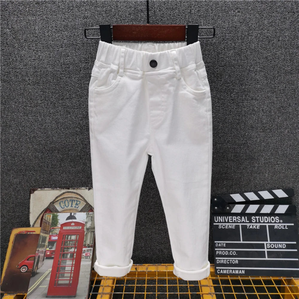 Boys Casual Pants Spring Autumn Children Pants Casual Girls Solid Color Trousers White/black Fashion Straight Pants 2-8Years Old