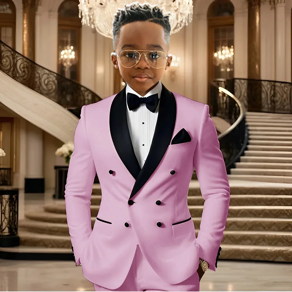 Boy Suits for Wedding Tuxedos with Black Shawl Lapel Double Breasted Mint Kids Wear Two Pieces Slim Flit Prom Party Blazer