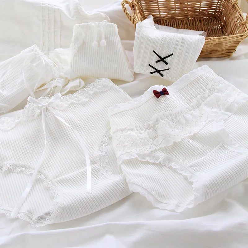 Girls Underwear New Cotton Lovely Knit Middle Waist Briefs Young Girl Panties Cute Lolita Lace Trimming Girl Plaid Loli Pantie