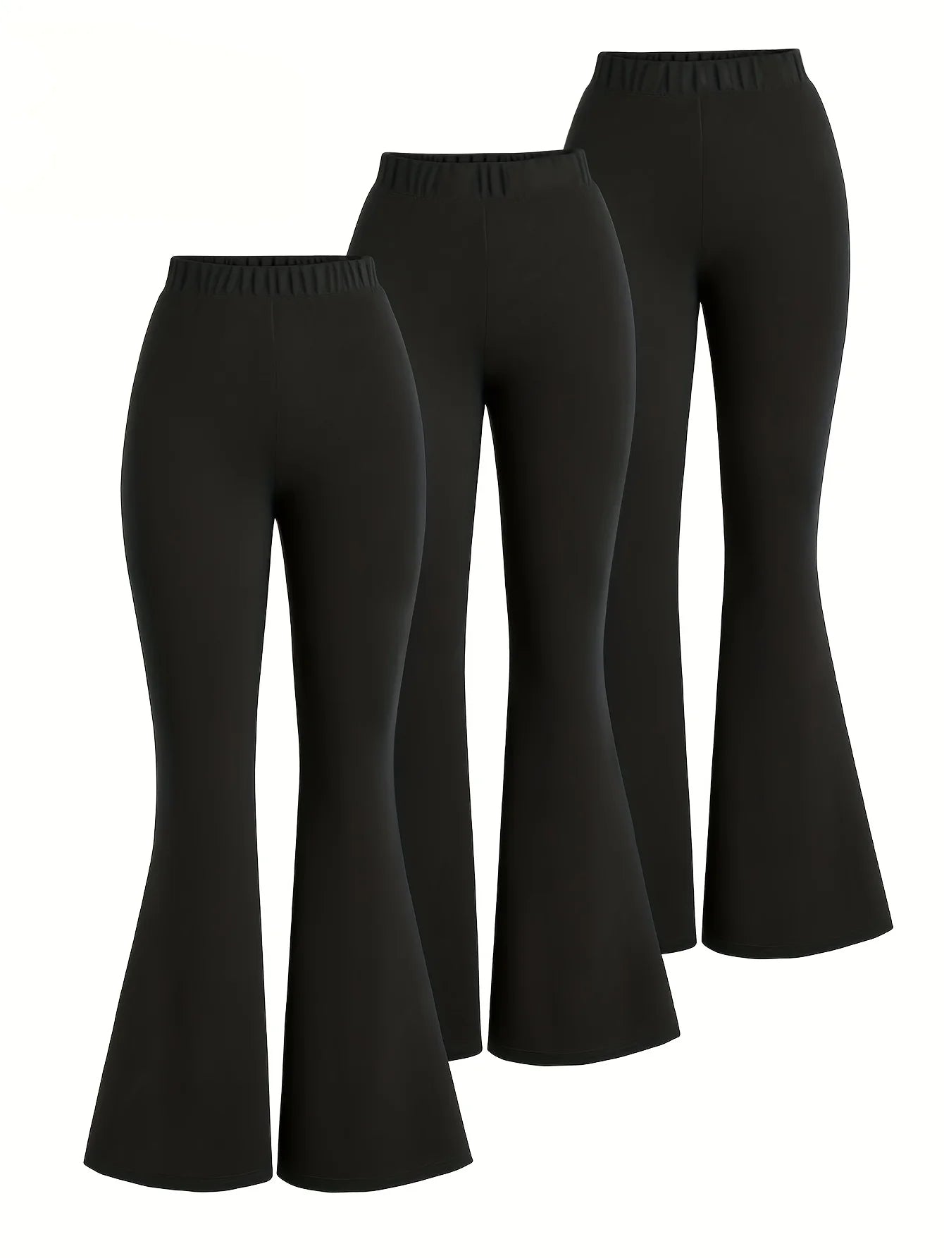 Girls' Black Bell-Bottom Pants 3-Piece Set, Suitable for Girls, Black Casual Sports Comfortable and Fashionable Pants Set, Suitable for Girls Aged 3-11, for Home, Outings, and School Wear