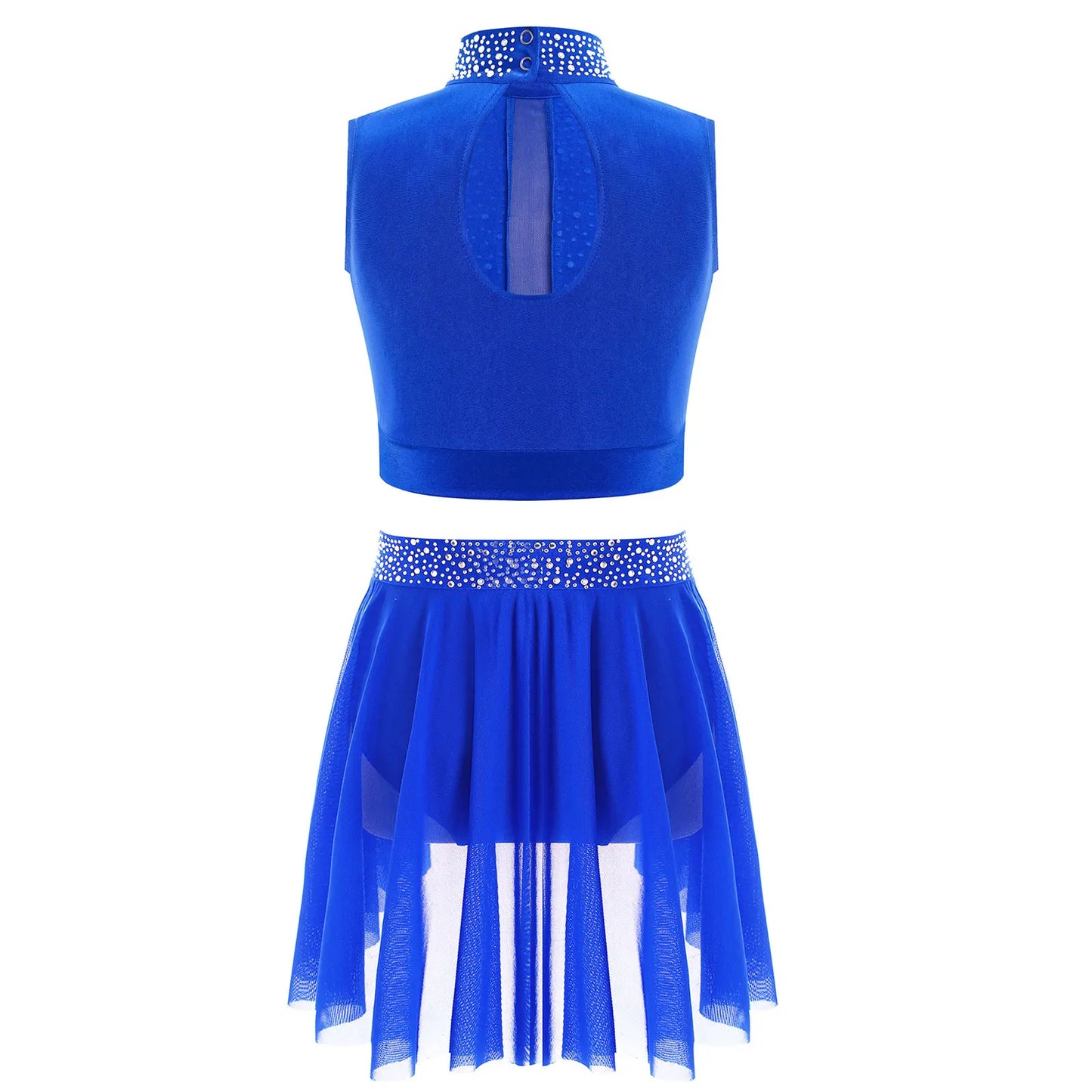 Teen Girls Modern Lyrical Dance Performance Outfit Sleeveless Crop Top with Leotard Skirt for Skating Jazz Ballet Gymnastics