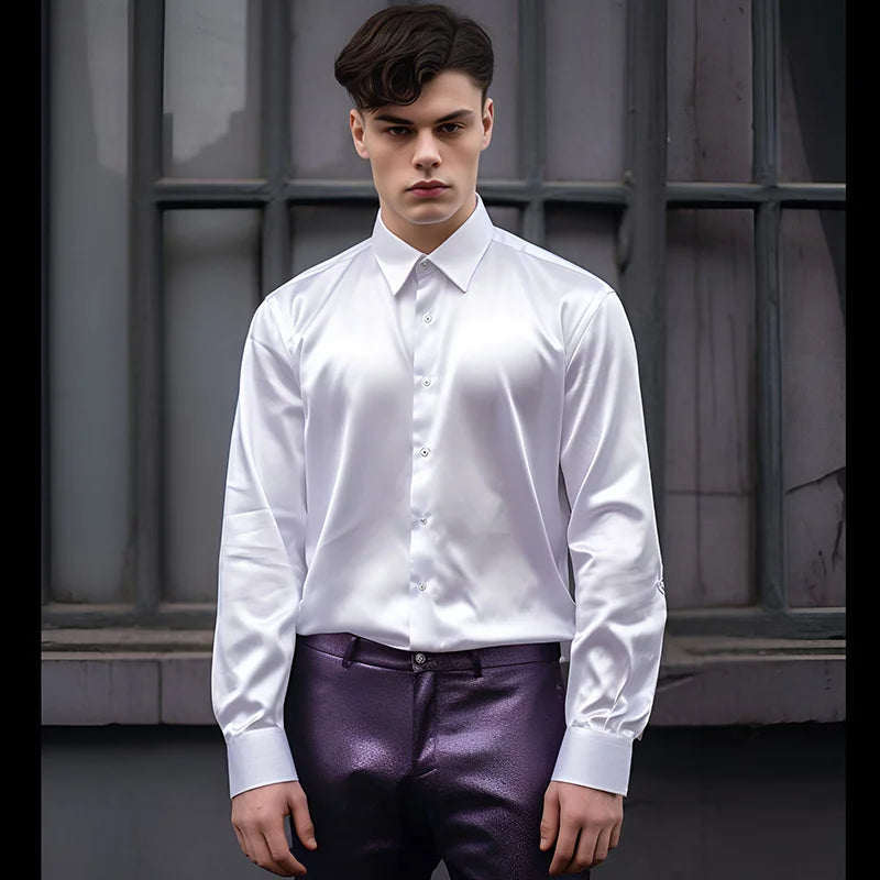 Men Satin Shirts Brand New Mens Dress Luxury Shirts Long Sleeve Casual Social Male Clothes Chemise Homme Shirt S40
