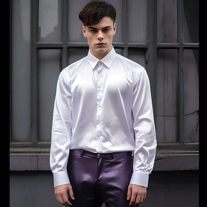 Men Satin Shirts Brand New Mens Dress Luxury Shirts Long Sleeve Casual Social Male Clothes Chemise Homme Shirt S40