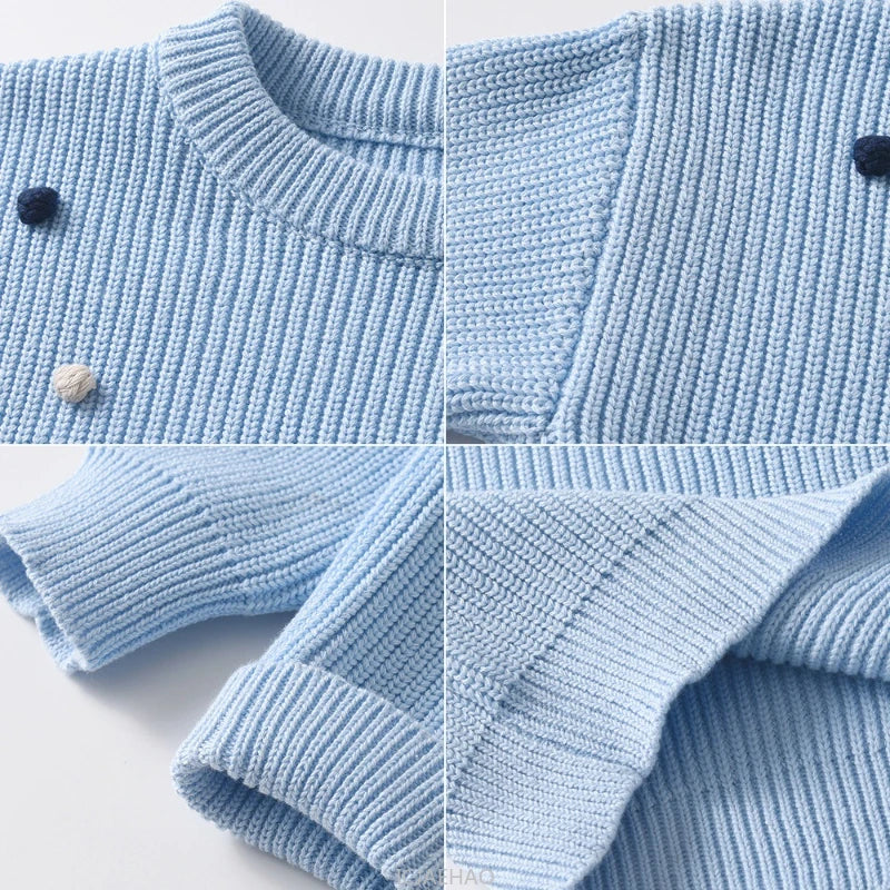 Teen Girl Clothes 2025 Winter Kids Knit Sweater Bobble Casual Children Top Outfits Costumes Baby Girls Basic Pullover Handmade