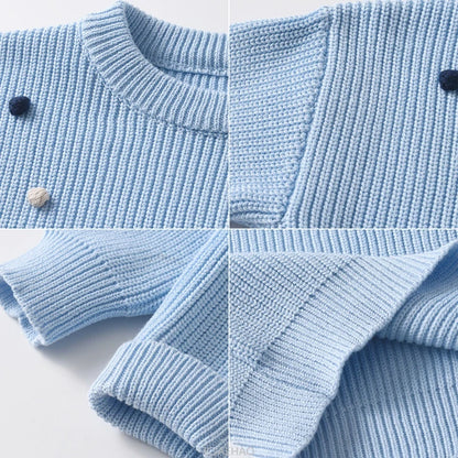 Teen Girl Clothes 2025 Winter Kids Knit Sweater Bobble Casual Children Top Outfits Costumes Baby Girls Basic Pullover Handmade