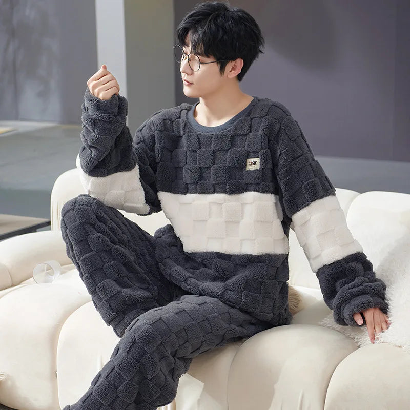 Sleepwear Pajamas for Men Winter Warm Nightwear Sleepwear for Sleeping Couple Big Size Pajamas Man Set Autumn Home Wear Suits