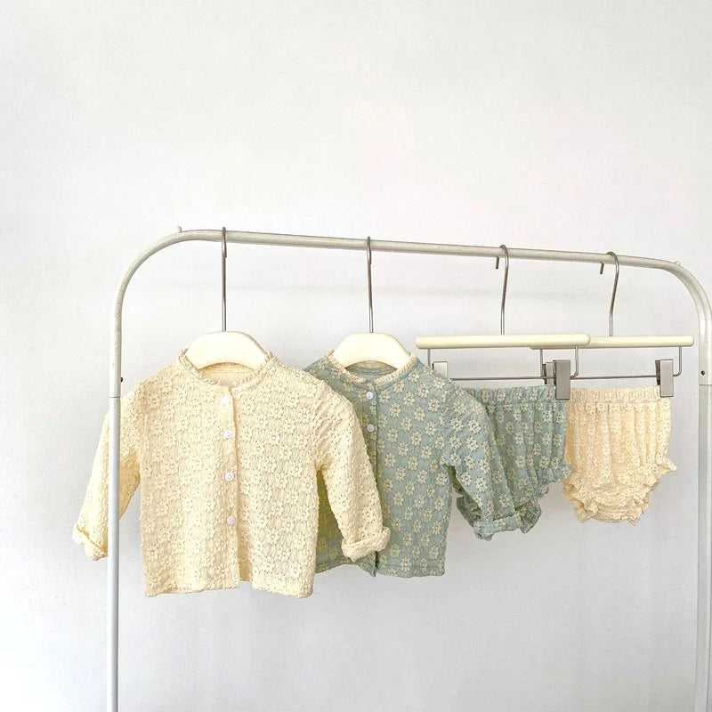 Baby Girls Suit Autumn Clothes Newborn Jacquard Knitted Bloomers Outfit Set Long Sleeve Tops+Shorts 2PC 0-3T