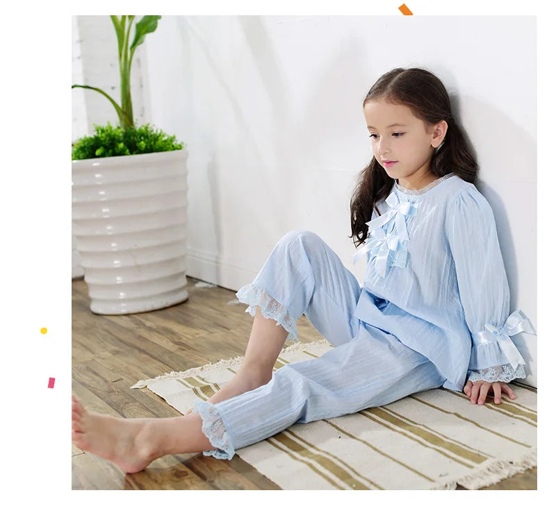 Girls Cotton Pajama Set Long Sleeve Kids Sleepwear Loungewear Comfy Home Clothes Basic Solid Color 2 Piece Outfit Summer Wear