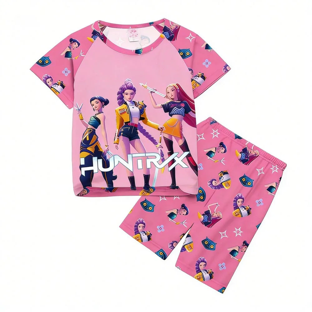 Girls Pajamas Sets Kids Toddler 3 to 8 10 11 12 Years Kpop Demon Hunters Summer Pjs Tops+Shorts Two Pieces Pijamas Sleepwear Set