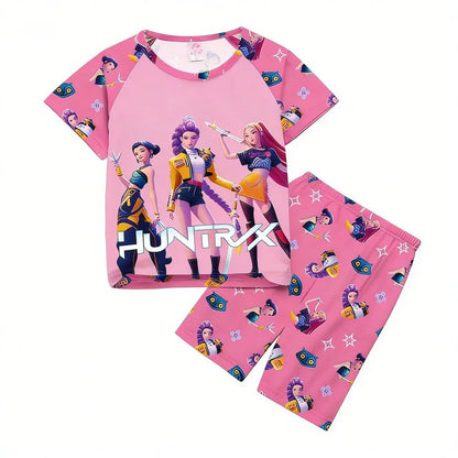 Girls Pajamas Sets Kids Toddler 3 to 8 10 11 12 Years Kpop Demon Hunters Summer Pjs Tops+Shorts Two Pieces Pijamas Sleepwear Set