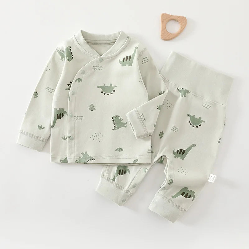 0-3Y Newborn Underwear 2Pcs Sets New Spring Infant Girls Boys Pure Cotton Sleepwear High Waist Pants Soft Baby Pajamas Clothes
