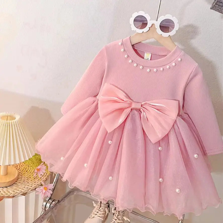 Baby Girl Princess Dress Autumn Toddler Bow Mesh Dresses for Girls Clothing 1st Birthday Party Dresses Newborn Baby Clothes