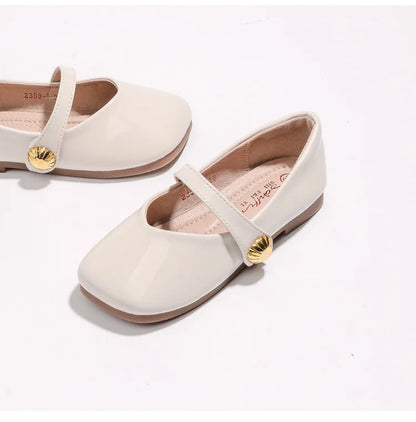 2025 Girl's Leather Shoes Square Toe Elegant Shallow Kids Mary Janes Flat Sole Comfy Children Single Shoes Girls Princess Shoes