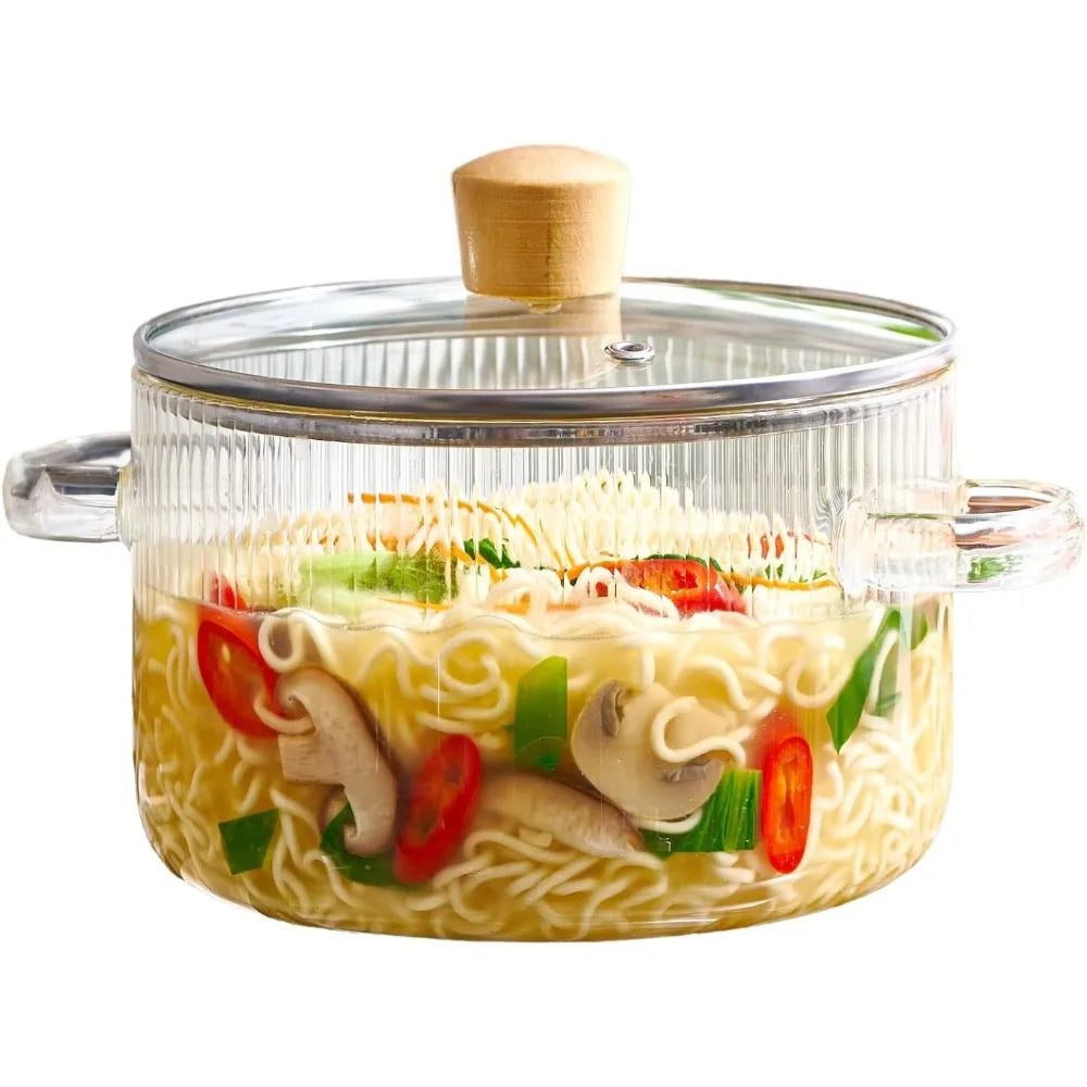 Covered Glass Cooking Pot with Lid 1.6L Heat Resistant Glass Soup Pot Dual Handles Glass Saucepan Kitchen Cooking Tools