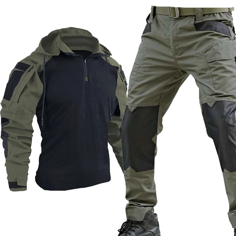 Tactical Cargo Suits T-Shirt And Cargo Pants Men Clothes Shirts Airsoft Paintball Hunting Clothes Wear Resistant Outdoor