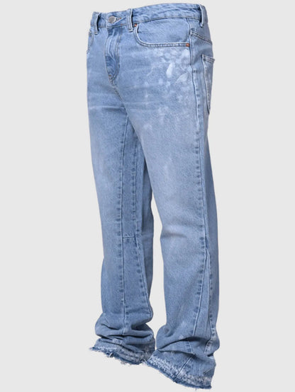 Jeans Men Vintage Straight Pants Mid Waist Stretch Distressed Washed Pockets Button Basics Trousers 2025 Streetwear Denims
