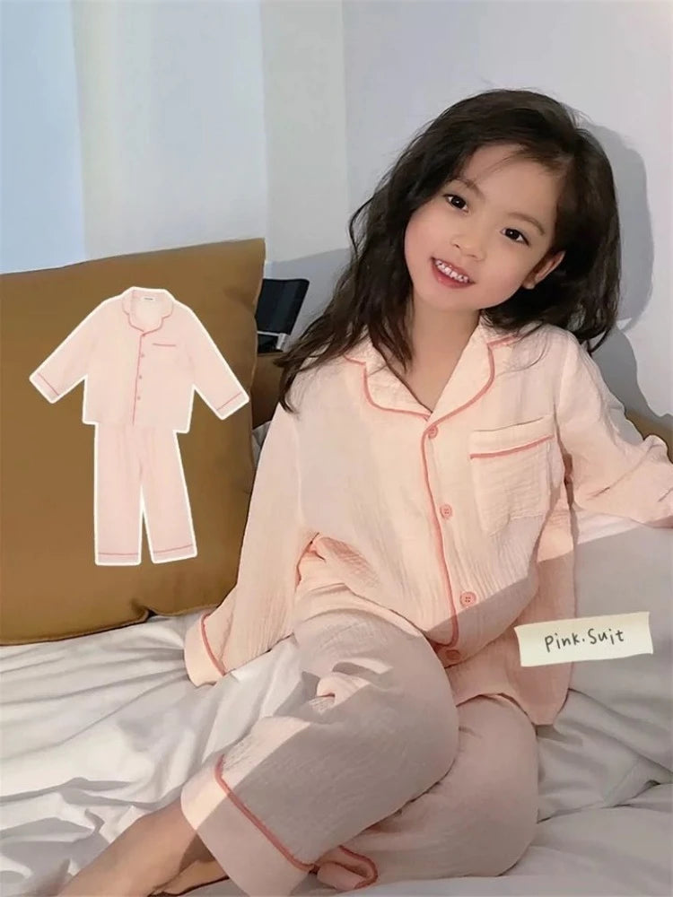 Kids Girls' Lightweight Style Pajamas Solid Color Long Sleeve Pant Set Air Conditioning Wear Indoor Outdoor Toddler Sleepwear