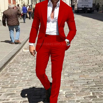 Classic Suits for Men Notch Lapel 2 Pieces Business Blazer and Pants Set Elegant Slim Fit Men's Suit for Wedding Prom Groomsmen