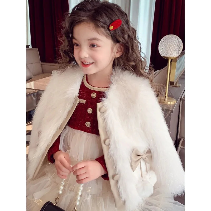 Girls' Fur Coat Autumn Winter Clothing 2025 New Style Fashionable Small Fragrance Style Cotton Jacket Warm Imitation Fur Coat