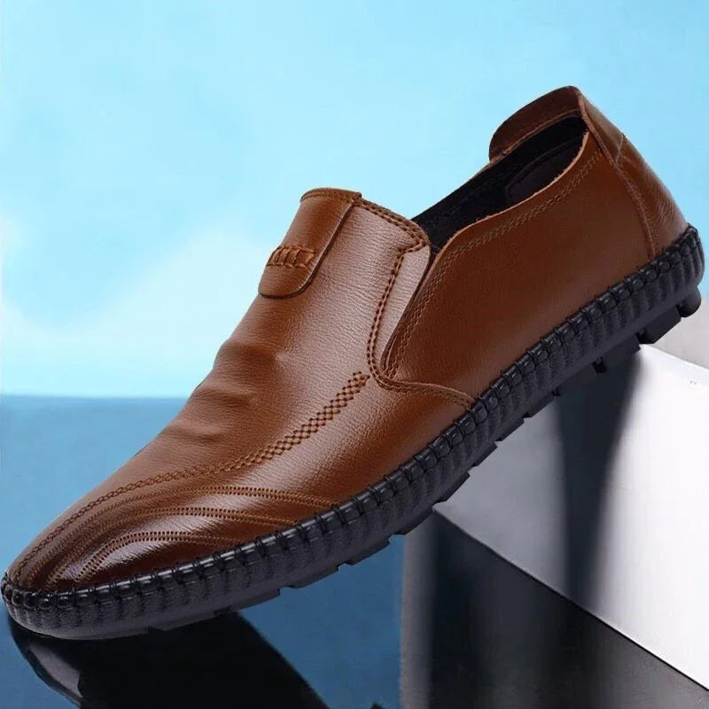 Mens Leather Shoes Slip on Comfortable Casual Flats Fashion 2024 Breathable Dress Shoes Male Loafers Men Driving Zapatos