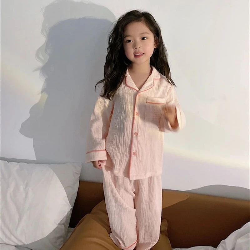 Kids Girls' Lightweight Style Pajamas Solid Color Long Sleeve Pant Set Air Conditioning Wear Indoor Outdoor Toddler Sleepwear