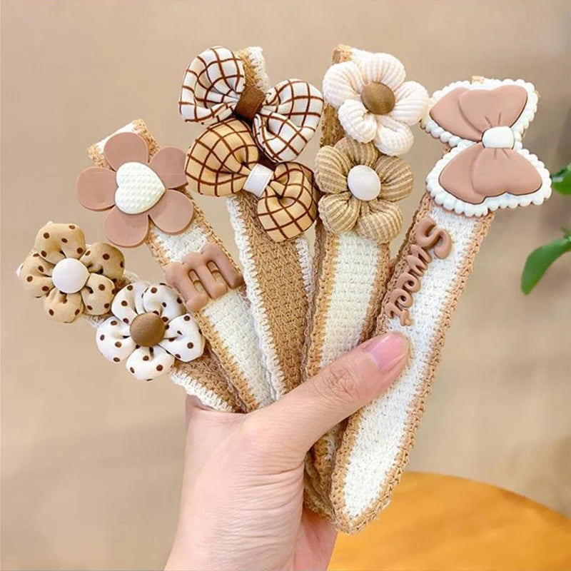New Baby Girl Hair Hoops Sweet Flower Princess Bangs Stickers Headband Fabric Hairpins Kids Hair Accessories Children Headdress