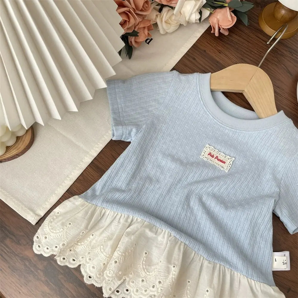 Girls' T-Shirt Summer 2026 New Lace Short Sleeve T-Shirt Blouse Underwear Children's Fashion Comfortable Top