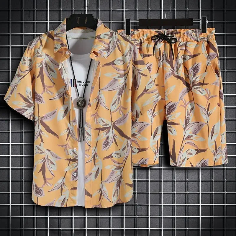 Summer Beach Clothes For Men 2 Piece Set Quick Dry Hawaiian Shirt and Shorts Set Men Fashion Clothing Printing Casual Outfits