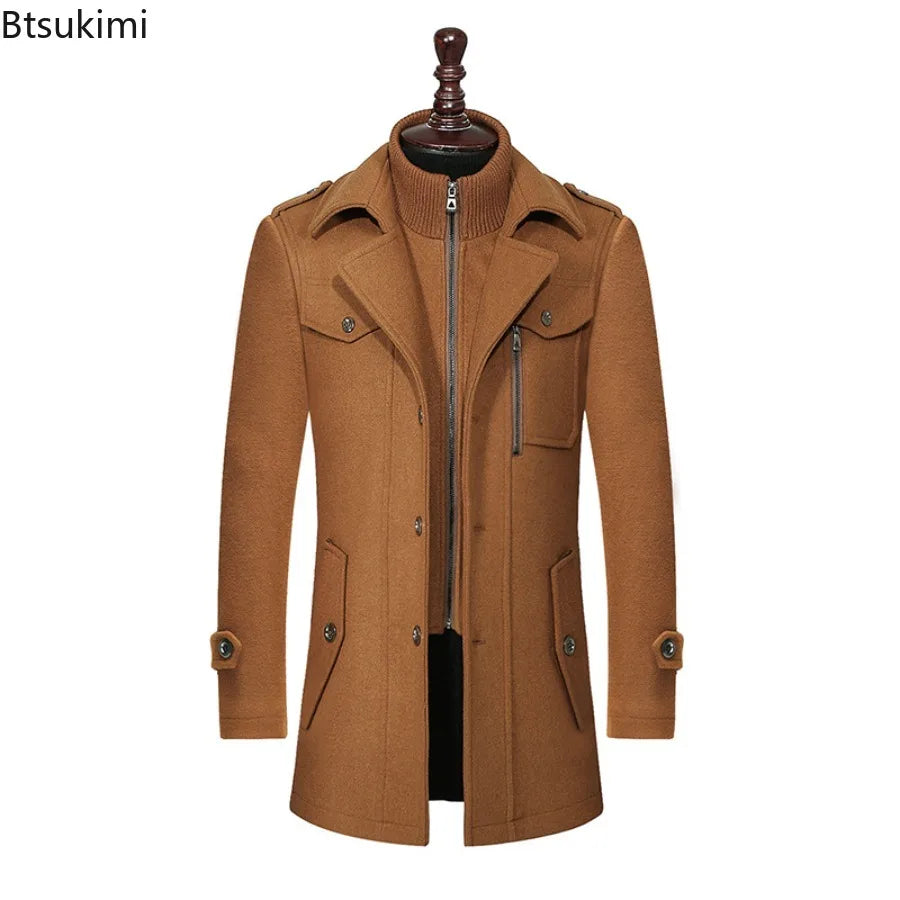 2026 Men's Fashion High-End Business Woolen Coat Atmosphere Long Thickened Wool Overcoat Autumn Winter Middle-Aged Stylish Coats