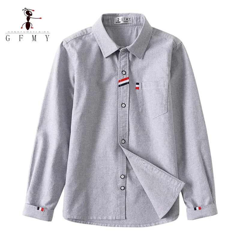Children Shirts Cotton 100% Solid Color Full-sleeved Kids Boy's Shirts Clothing For 4-12 Years Wear in school