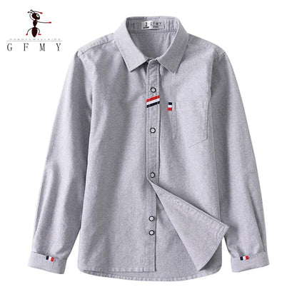 Children Shirts Cotton 100% Solid Color Full-sleeved Kids Boy's Shirts Clothing For 4-12 Years Wear in school