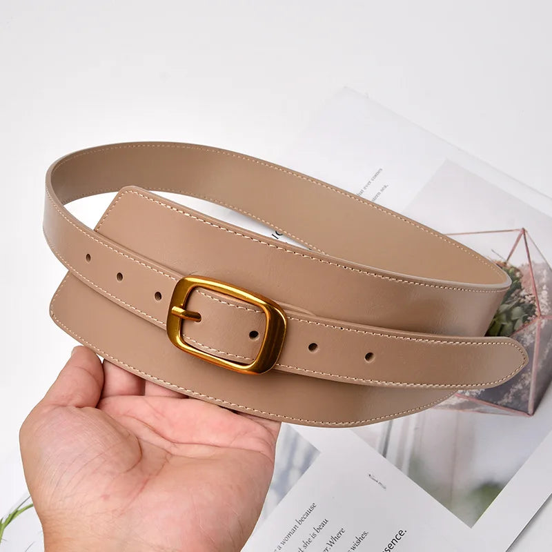 Fashion Belts for Women Leather Waistbands Gold Square Pin Buckle Cummerbunds HOT Body Corset Cummerbund Female Wide Soft Belt