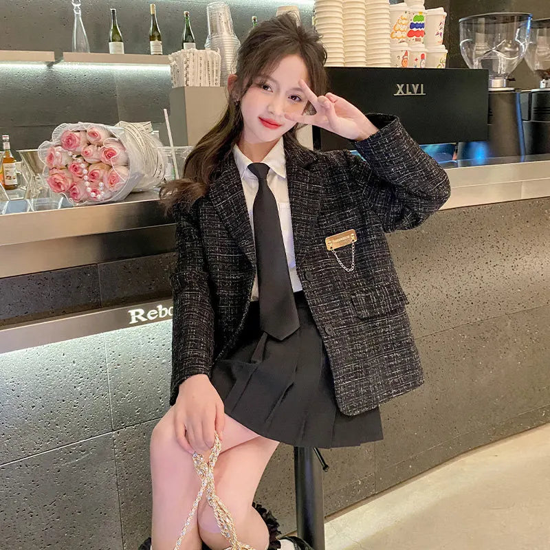 Teenage Girls Elegant Blazer Jackets New Arrivals 2025 Spring England Style Suits Tops High Quality Children Clothes Coats 5-14Y