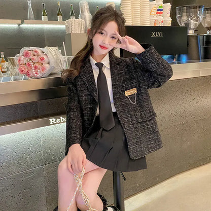 Teenage Girls Elegant Blazer Jackets New Arrivals 2025 Spring England Style Suits Tops High Quality Children Clothes Coats 5-14Y