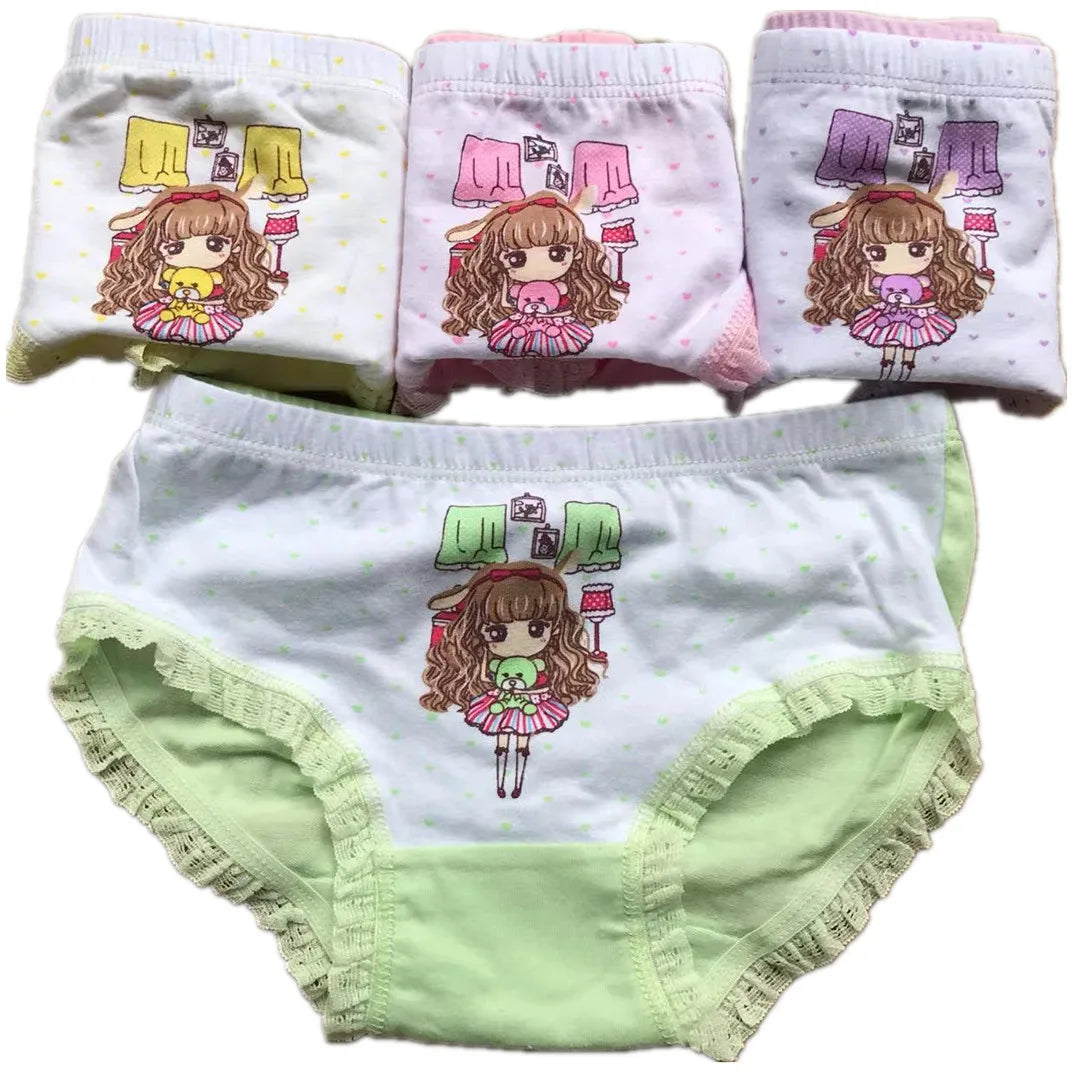 Girls Briefs Fine Cotton Underwear Cute Prints Panties Kids Breathable Soft Healthy Underpants Girls Boxer 4pcs/Lot Size 3-10T