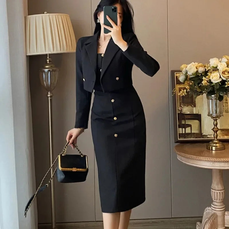 Long Sleeve Office Suits Female Outfits Dress Sexy Midi Women's Two Piece Set Formal Occasion New in Matching Sets The Same Full