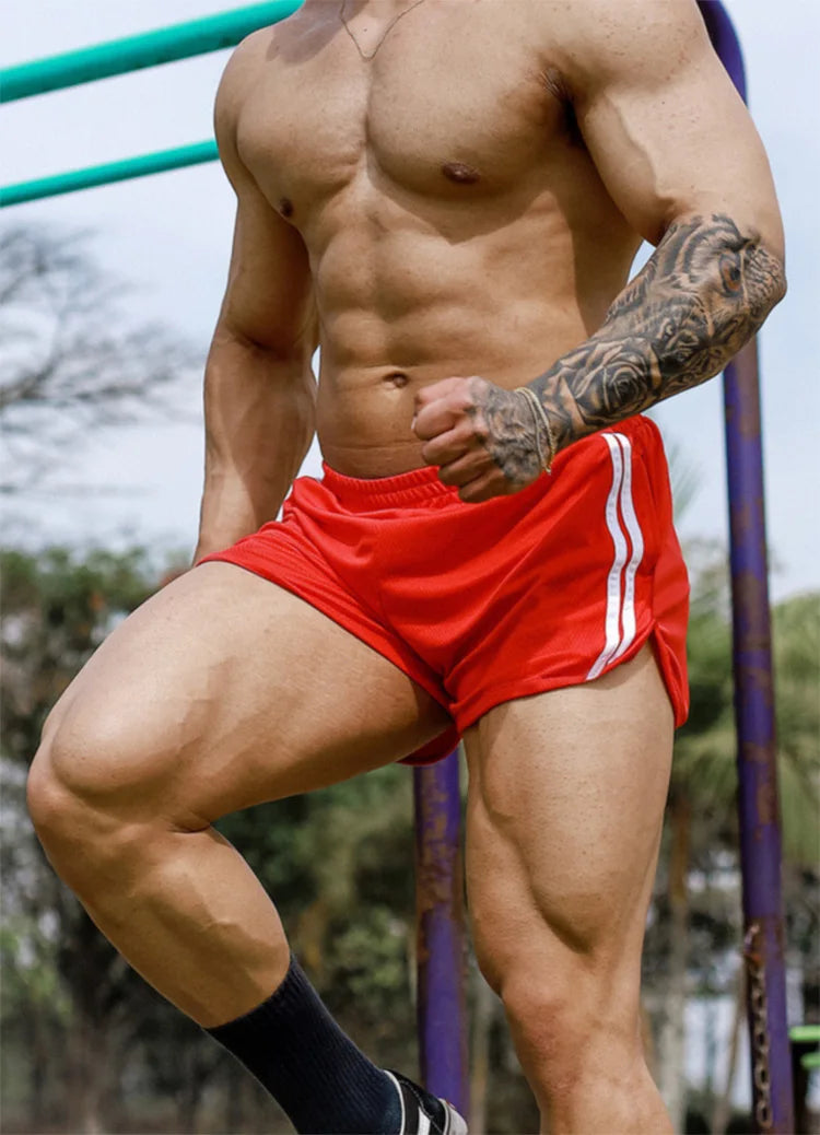 Summer Men's Beach Pants Worn As Outerwear With Large Size Drawstring And Youth-style Mesh Quick-drying Three-piece Pants