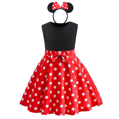 Baby Girl Dress for 1-8Yrs Children Summer Clothes Kids Cute Mouse Polka Dot Dress Girls Birthday Party Christmas Costume