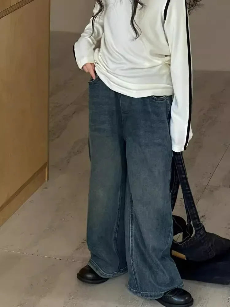 Girls' Pants 2024 Autumn New Middle-aged and Older Children's Loose Casual Wide-leg Pants Trousers Children's Straight Jeans